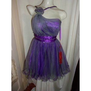 May Queen Dress Size 6 NWT Prom/Party/Cocktail Purple-Lime Green Tulle Skirt